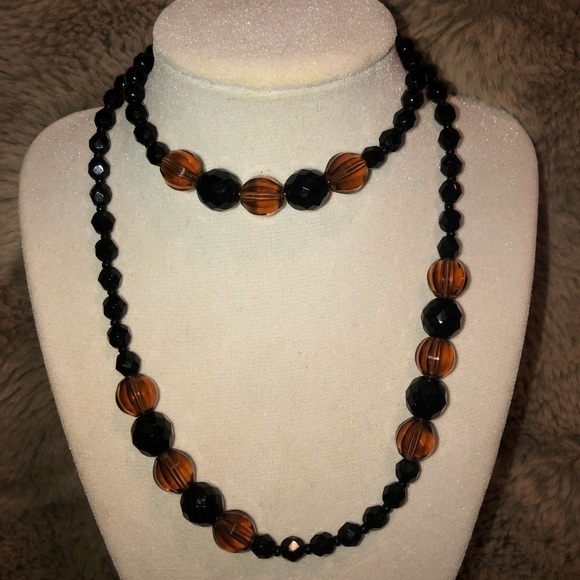 VTG Facet Cut Glass Bead Necklace Art Deco Style Brown & Black 29.5” - Picture 4 of 5